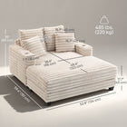 HOMCOM 60" Oversized Upholstered Chaise Lounge Sofa Bed - Beige-Features dual armrest cup holders for uninterrupted gaming or movie sessions