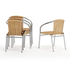 Flash Furniture 4 pièces - Chaise empilable de restaurant commerciale pour intérieur et extérieur en aluminium et rotin beige-Dossier courbé