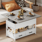 HOMCOM Lift Top Coffee Table with Hidden Compartments - Cement Grey-Combines hidden storage, open shelves, and two drawers for organization