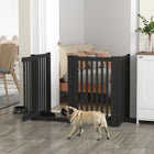 PawHut Free Standing Wooden 4 Panel Pet Gate with Door - Black-It has four panels fixed together with hinges 