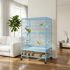 PawHut 52" Steel Bird Cage with Rolling Stand - Light Blue-Includes 4 wooden perches and 4 plastic food containers
