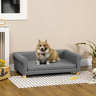 PawHut Modern Pet Sofa Bed with Removable Seat Cushion - Dark Grey-Large armrest design, equivalent to provide a platform for pets to rest and play 