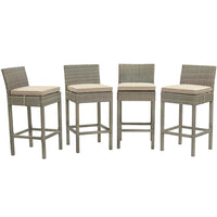 Modway - Conduit Terrasse extérieure Rotin en osier Tabouret de bar - Beige gris clair - Ensemble de 4-Tabouret de bar extérieur moderne