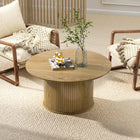 HOMCOM 31.5" Round Coffee Table for Living Room - Oak-Stable cylindrical base and round corners ensure both style and family safety