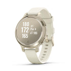 Garmin - Lily 2 Active Lunar Gold avec bracelet en silicone osseux-Partez l'esprit tranquille grâce aux fonctionnalités de sécurité et de suivi, notamment LiveTrack plus la détection d'incidents (lors de certaines activités) et l'assistance, qui envoient toutes deux un message avec votre position en direct aux contacts d'urgence lorsqu'elles sont associées à votre smartphone compatible ; nécessite une configuration et votre smartphone doit se trouver dans une zone avec une couverture réseau où la connectivi