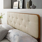 Modway Collins Tufted Fabric and Wood Full Headboard - Walnut Beige-Rubberwood and MDF