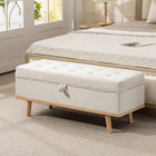 HOMCOM - Repose-pieds ottoman de rangement à couvercle relevable avec pieds en bois - blanc crème-Le cadre et les pieds robustes en bois massif supportent en toute sécurité jusqu'à 484 lb (220 kg) 