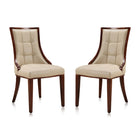 Manhattan Comfort - Lot de 2 chaises de salle à manger traditionnelles Fifth Avenue 18,5 po en similicuir crème et noyer-Chaise de salle à manger traditionnelle pour usage en salle à manger lot de 2