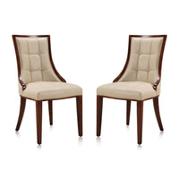 Manhattan Comfort - Lot de 2 chaises de salle à manger traditionnelles Fifth Avenue 18,5 po en similicuir crème et noyer-Chaise de salle à manger traditionnelle pour usage en salle à manger lot de 2