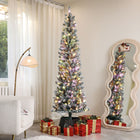 HOMCOM 7.5' Snow-Flocked Pencil Artificial Christmas Tree with Remote - Green-Infrared remote or button on adapter controls light modes, brightness and timer easily 