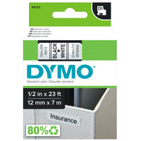 DYMO - Ruban d'étiquettes D1 - 12mm (1/2 po) - noir sur blanc-Impression noir foncé sur papier blanc pour des étiquettes très visibles