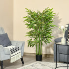 HOMCOM 4.6' Artificial Bamboo Tree in Pot for Indoor Decoration - Green-Enhanced with PE moss and cement soil for extra stability 