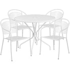 Table de jardin ronde de 35,25 po en acier, et 4 chaises au dossier rond, intérieur/extérieur, blanc [CO-35RD-03CHR4-WH-GG]-Ensemble comprenant 1 table et 4 chaises