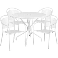 Table de jardin ronde de 35,25 po en acier, et 4 chaises au dossier rond, intérieur/extérieur, blanc [CO-35RD-03CHR4-WH-GG]-Ensemble comprenant 1 table et 4 chaises