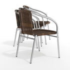 Flash Furniture - Chaise empilable de restaurant commerciale pour intérieur et extérieur en aluminium et rotin brun foncé-Appuis-Bras intégrés