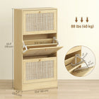 HOMCOM Rattan Shoe Storage Organizer with 3 Flip Drawers - Oak-Compact depth fits narrow spaces