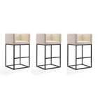 Manhattan Comfort - Tabouret de bar Embassy 21" style milieu du siècle moderne, revêtement en similicuir crème et noir, lot de 3-Tabouret de bar moderne du milieu du siècle avec banquette arrière parfait pour un bar et une cuisine. Ensemble de 3