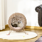 PawHut - Maison pour chat en rotin, lit pour animal surélevé pour chats d’intérieur - bois naturel-La base trépied du lit pour chat en jacinthe est construite avec du fil métallique pour assurer l’équilibre 