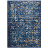 Modway Minu Distressed Floral Lattice Area Rug - 4 ft W x 6 ft L - Dark Blue Yellow/Orange-Distressed Floral Lattice Area Rug