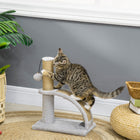 PawHut - Arbre à chat avec poteau à griffer en jute, petite tour 17 po - gris-Balle suspendue avec clochette pour s'amuser et planche à gratter pour le massage 