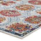 Modway Entourage Kensie Distressed Floral Moroccan Trellis Area Rug - 5 ft W x 8 ft L - Ivory Blue Red Orange Yellow-High-Density / Machine-Woven