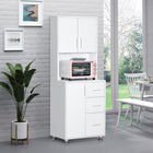 HOMCOM 63" H Modern Kitchen Cabinet with Microwave Space - White-A 2-door storage cabinet with shelf, a microwave rack, a bottom storage cabinet and 3 drawers meet your needs 