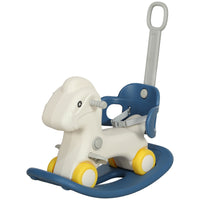 Qaba - Cheval à bascule 4 en 1, poussette, voiture glissante avec planche d'équilibre - bleu-Conception 4 en 1 adaptée comme cheval à bascule, voiture pousse-pousse 
