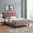 Modway Current Performance Velours Lit Plateforme Queen Avec Pieds en Bois Noir - Vieux Rose-Velours de performance résistant aux taches