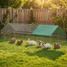 PawHut Metal Chicken Coop Small Animal Cage - 106" L x 29.5" W x 29.5" H - Green H-90D Oxford canopy provides shade, keeping pets cooler on hot days