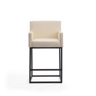 Manhattan Comfort Ambassador 20.5" Mid-Century Modern Faux Leather Upholstered Counter Stool - Cream and Black-Mid-Century Modern Counter Stool with Backseat Perfect for Bar and Kitchen Use