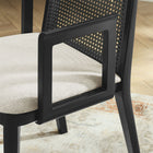 Modway Monarch Wood and Rattan Dining Armchair - Black/Heathered Weave Ivory-Non-Marking Floor Glides
