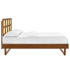 Modway Sidney Cane and Wood Queen Platform Bed with Angular Legs - Walnut-Wood, MDF, and Veneer Construction
