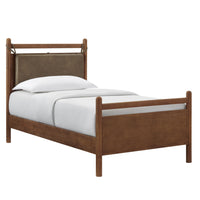 Modway Leni Twin Size Vegan Leather and Wood Platform Bed Frame - Walnut Mushroom-Twin Size Platform Bed