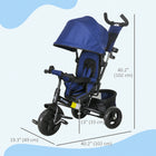 Qaba - Tricycle 6 en 1 pour tout-petits de 1 à 5 ans avec poignée parentale - bleu foncé-Harnais de sécurité à 5 points maintenant les petits en sécurité pendant les trajets 