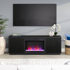 Hudson&Canal Hanson TV Stand with 26" Crystal Fireplace for TV's up to 75" - Black Grain-Constructed of sturdy MDF materials in a black grain wood-look finish