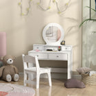 Qaba Kids Vanity and Dressing Table with Mirror and Stool - White-4 drawers offer ample storage for makeup and accessories 