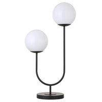 Hudson&Canal Dufrene 2-Light Table Lamp with Glass Shades - Blackened Bronze/White Milk-Mid-century style for your living room, office space, bedroom, or reading nook