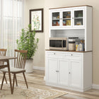 HOMCOM 71" H Pantry Cabinet with Microwave Space and Buffet Hutch - White-Spacious countertop includes cable hole for appliance use 