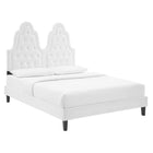 Modway Alexandria Tufté Performance Velours Lit Plateforme Twin Avec Pieds en Bois Noir - Blanc-Velours de performance résistant aux taches