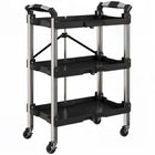 HOMCOM 3-Tier Collapsible Tool Cart with Wheels-Folds to 7.3 inches (18.5 cm) for compact storage anywhere in the house