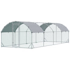 PawHut Galvanized Large Metal Chicken Coop Cage - 9.2' x 24.9' x 6.5' - Silver-Shady roof keeps pets cool, dry, comfortable, and protected from the rain and UV rays 
