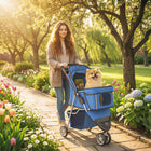 PawHut Foldable 3 Wheel Dog Stroller with Storage Basket, Brake and Adjustable Canopy - Blue-Lockable wheels ensure a smooth, secure ride 