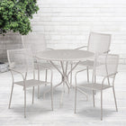 35.25'' Round Light Grey Indoor-Outdoor Steel Patio Table Set with 4 Square Back Chairs [CO-35RD-02CHR4-SIL-GG]-Light Grey Powder Coat Finish
