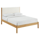 Modway Olea Channel Tufted Boucle Solid Wood King Platform Bed - Feather Oak-Supports Mattresses up to 10 Inches Thick