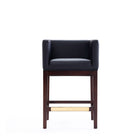 Manhattan Comfort Kingsley 21" Mid-Century Modern Faux Leather Upholstered Counter Stool - Black and Dark Walnut - 2 Pack-Includes Gold Metal Footrest