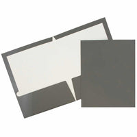 JAM Paper Laminated Two-Pocket Glossy Presentation Folders - Grey - 6 Pack-Grey Folder