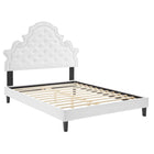Modway Gwyneth Tufté Performance Velours Lit Plateforme Queen Avec Pieds en Bois Noir - Blanc-Lit plateforme Queen
