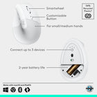 Logitech Lift Vertical Ergonomic Mouse - Off-White-Connect your way: Connect via Bluetooth Low Energy or Logi Bolt USB to Windows, macOS, iPadOS, Chrome OS, or Linux, and enjoy up to 2 years battery life
