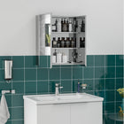 Kleankin Wall Mounted Hinged Door Bathroom Mirror Cabinet - Silver-3-tier shelves store your beauty products and daily hygiene items