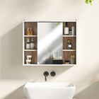HOMCOM Wall Mounted Bathroom Storage Cabinet with Mirrored Door and Shelf - White-Color: White, Oak